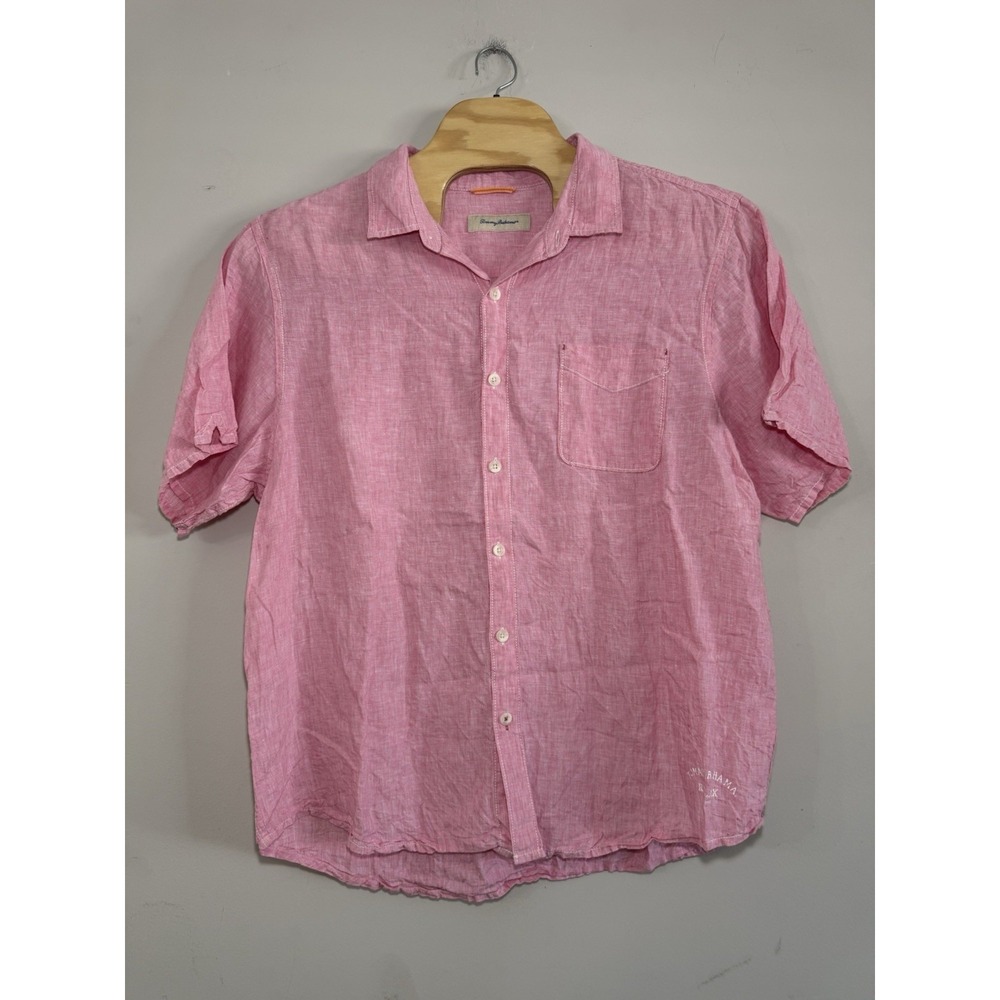 MENS TOMMY BAHAMA RELAX SHORT SLEEVE 100% LINEN PINK BUTTON DOWN SHIRT XXL
